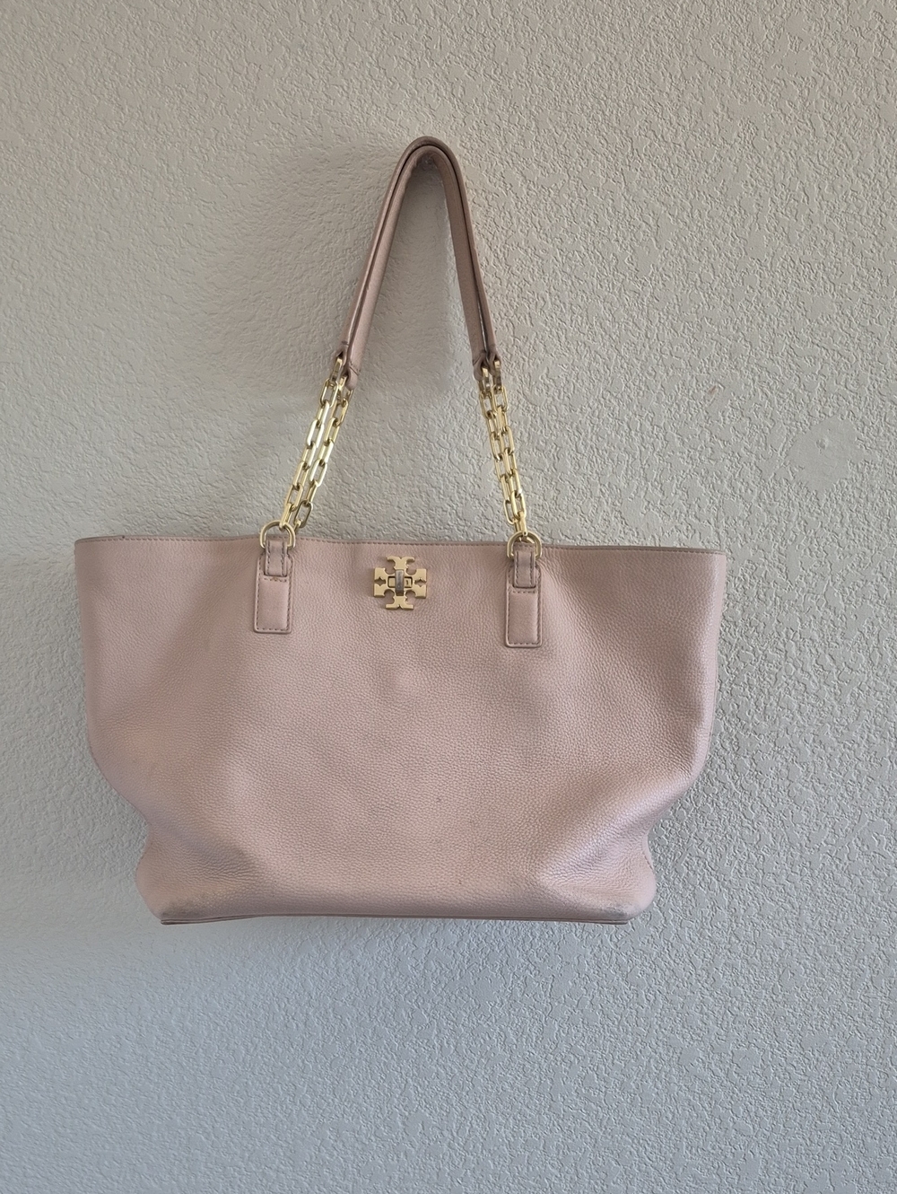 Tory Burch Blush Pink Leather Tote with Gold Chain Handles